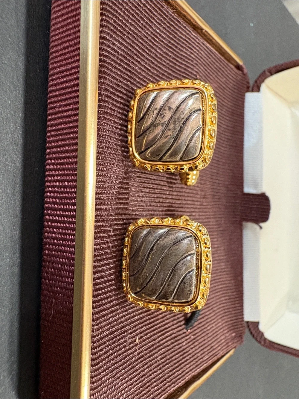 Paul Stuart Gold and Brown Textured Square Cuff Links